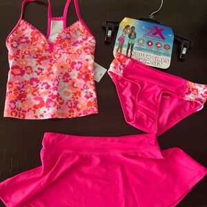 ZeroXposur Little Girls Pink Floral 3pc Tankini Swim Set with skirt 4/5 Small XS